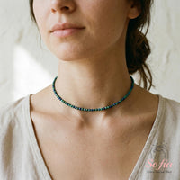 Azurite & Malachite Choker | Minimalist Dainty Crystal Beaded Necklace