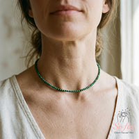 Malachit-Choker | Minimalistische zierliche Kristallperlenkette