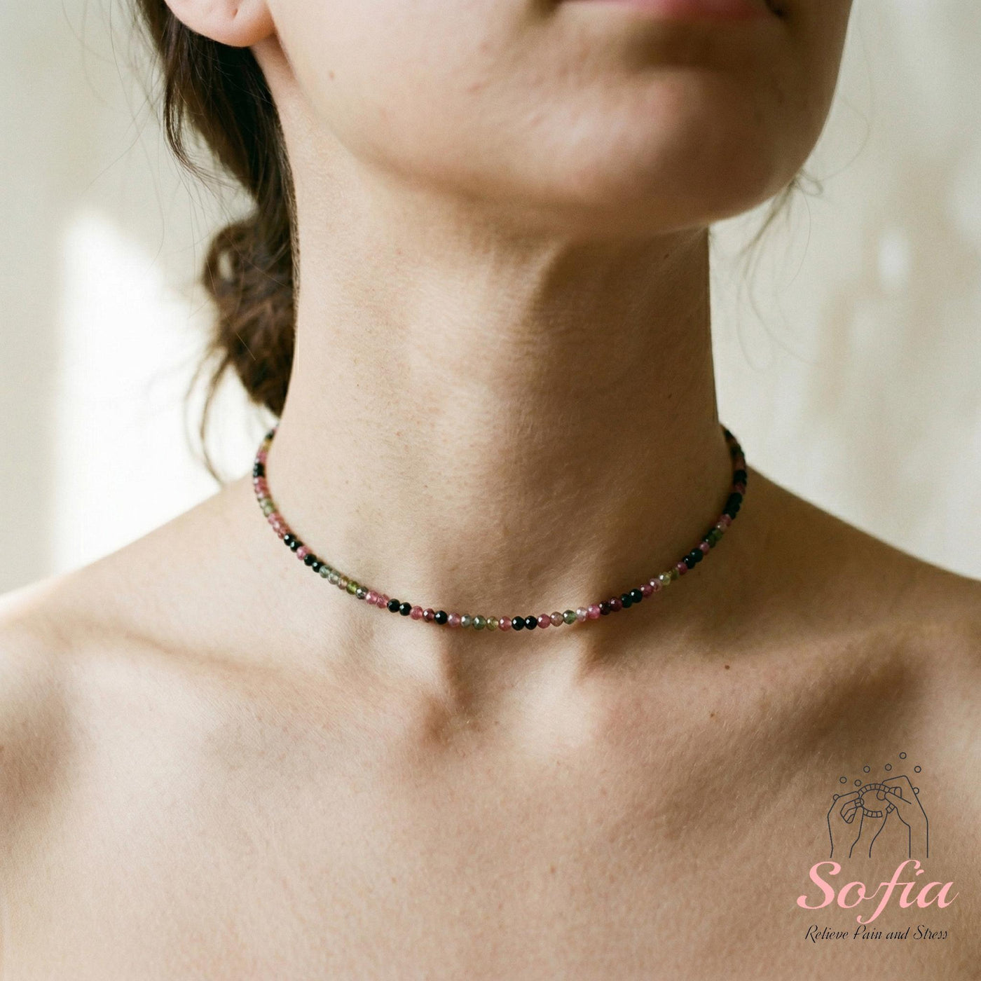 Rainbow Tourmaline Choker | Minimalist Dainty Crystal Beaded Necklace
