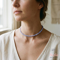 Blauer Spitzenachat Choker | Minimalistische zierliche Kristallperlenkette