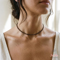 Smoky Quartz Choker | Minimalist Dainty Crystal Beaded Necklace