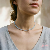 Angelite Choker | Minimalist Dainty Crystal Beaded Necklace
