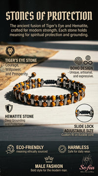 Hematite Tigers Eye Bracelet | Layering Gemstone Protection Jewelry