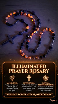 UV-Reactive Yooperlite Rosary | Crystal Necklace Hematite Cross Pendant