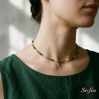 Tigers Eye & Aventurine & Citrine Choker | Minimalist Dainty Crystal Beaded Necklace