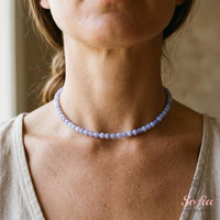 Blauer Spitzenachat Choker | Minimalistische zierliche Kristallperlenkette