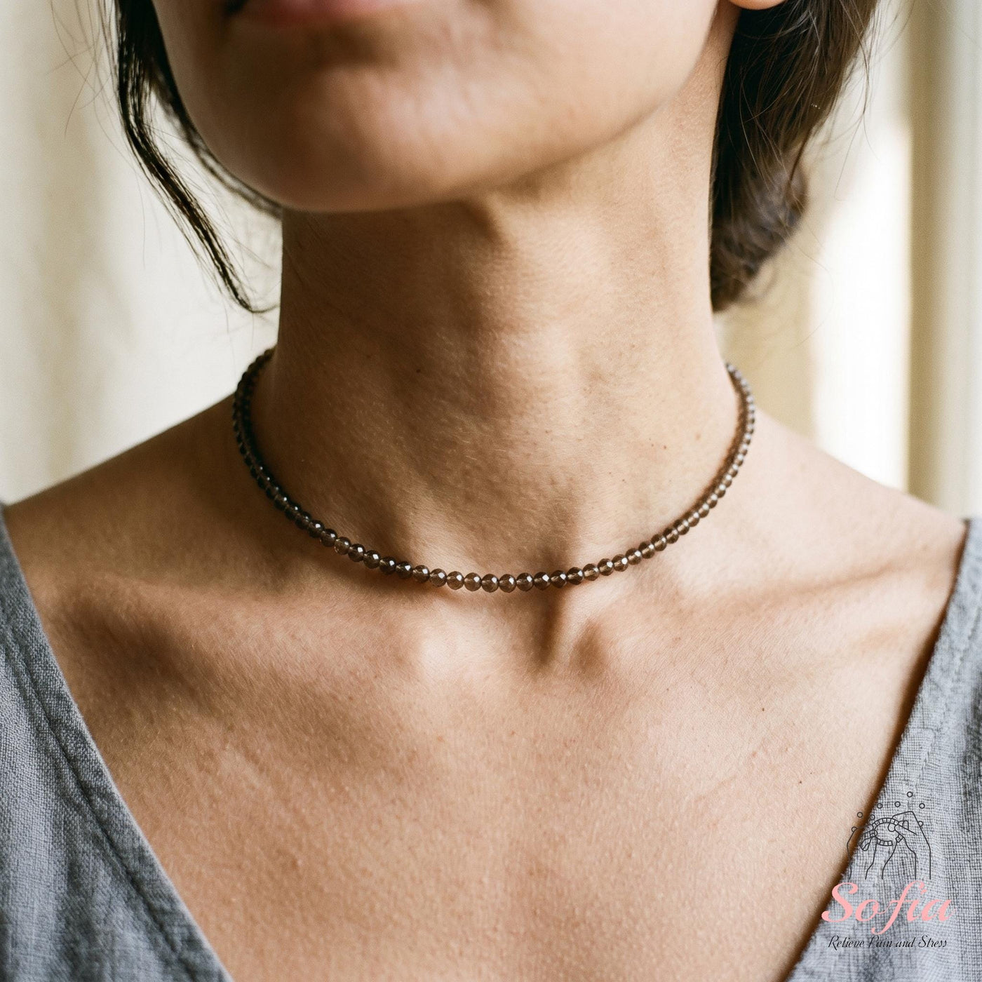 Smoky Quartz Choker | Minimalist Dainty Crystal Beaded Necklace