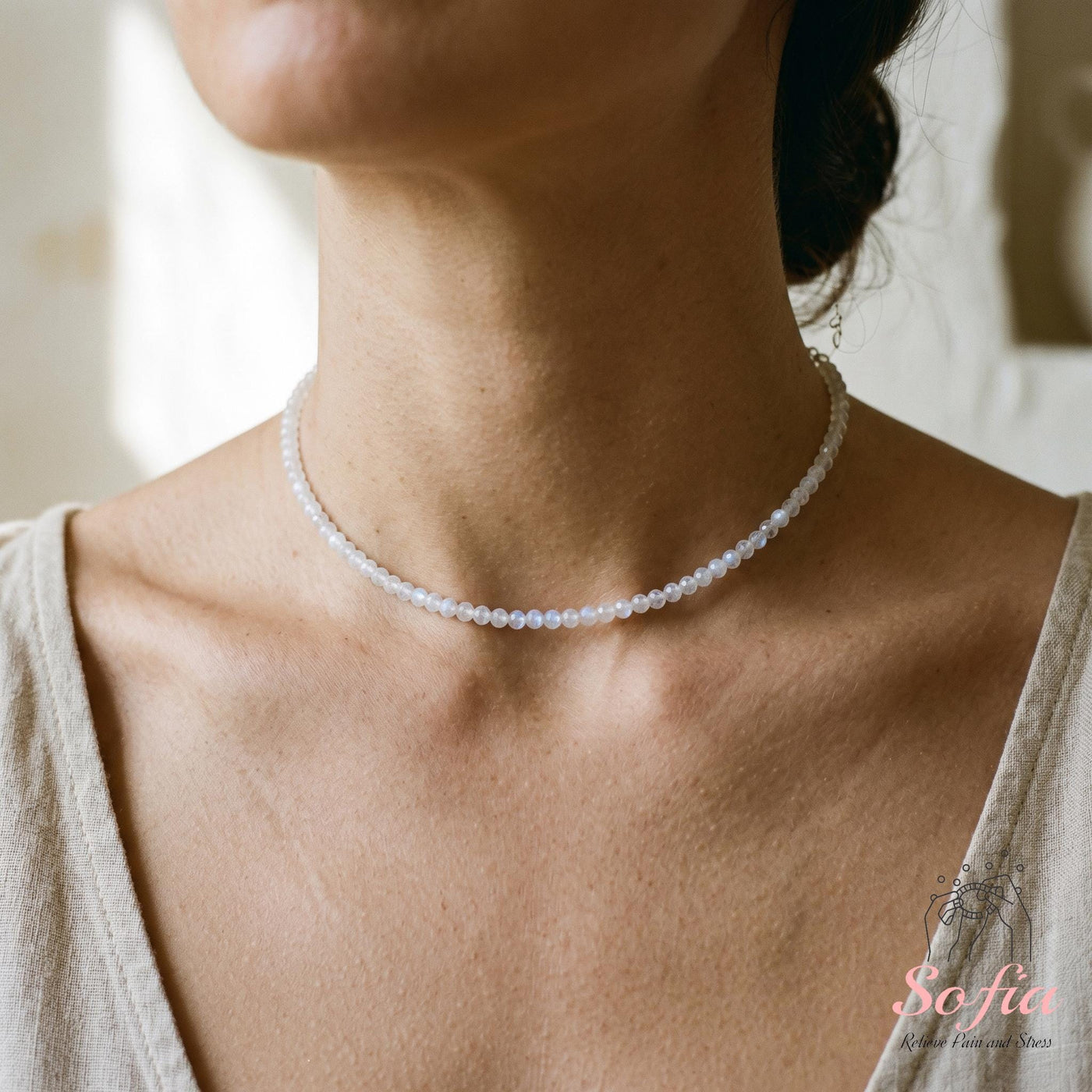 Moonstone Choker | 3MM Polished Beads Crystal Jewelry