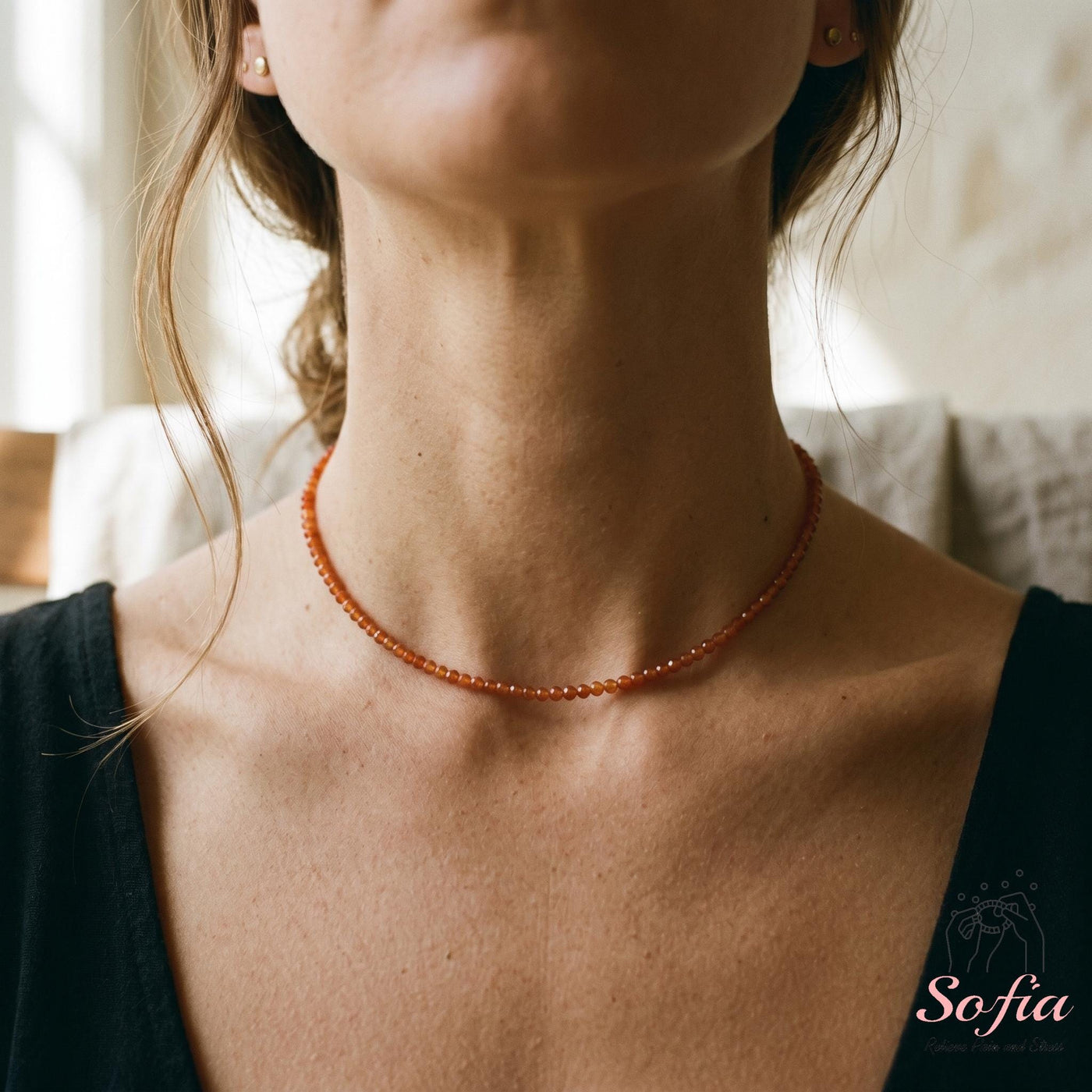 Carnelian Choker | Minimalist Dainty Crystal Beaded Necklace