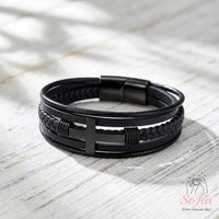 Kreuz Lederarmband | Magnetischer Schutzschmuck