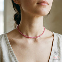 Pink Tourmaline Choker | Minimalist Dainty Crystal Beaded Necklace