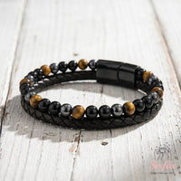 Crystal Beaded Leather Bracelet | Magnetic Protection Jewelry