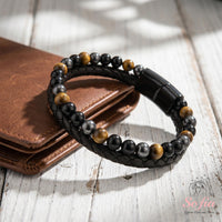 Crystal Beaded Leather Bracelet | Magnetic Protection Jewelry