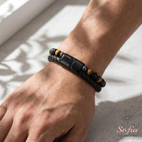 Crystal Beaded Leather Bracelet | Magnetic Protection Jewelry