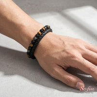 Crystal Beaded Leather Bracelet | Magnetic Protection Jewelry