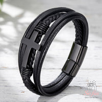 Kreuz Lederarmband | Magnetischer Schutzschmuck