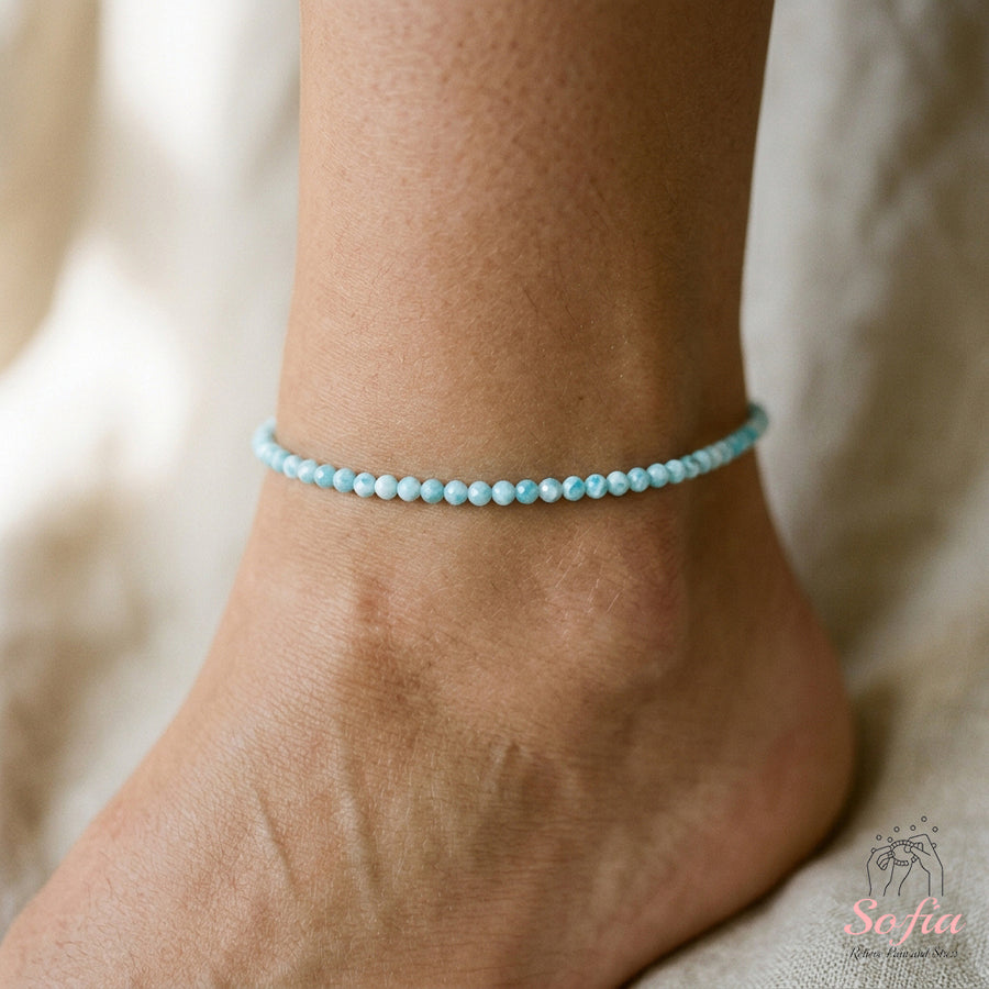 Larimar Anklet | 3MM Faceted Beads | Dainty Summer Styling Accessories