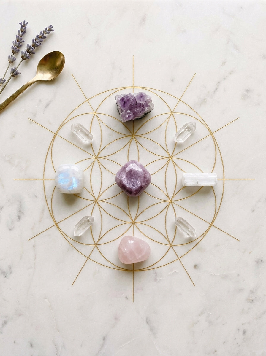 Lepidolite crystal grid