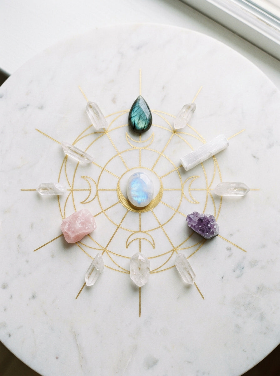Moonstone crystal grid