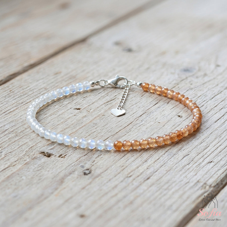 Moonstone & Sunstone Bracelet | Minimalist Dainty Jewelry Stackable
