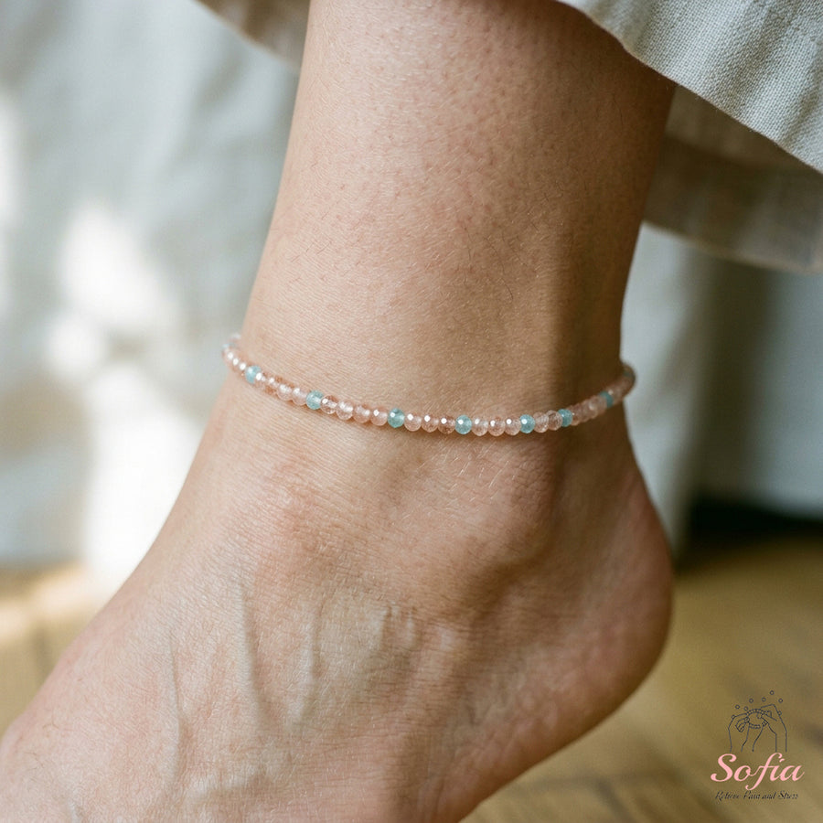 Rainbow Morganite Anklet | 3MM Faceted Beads | Dainty Summer Styling Accessories