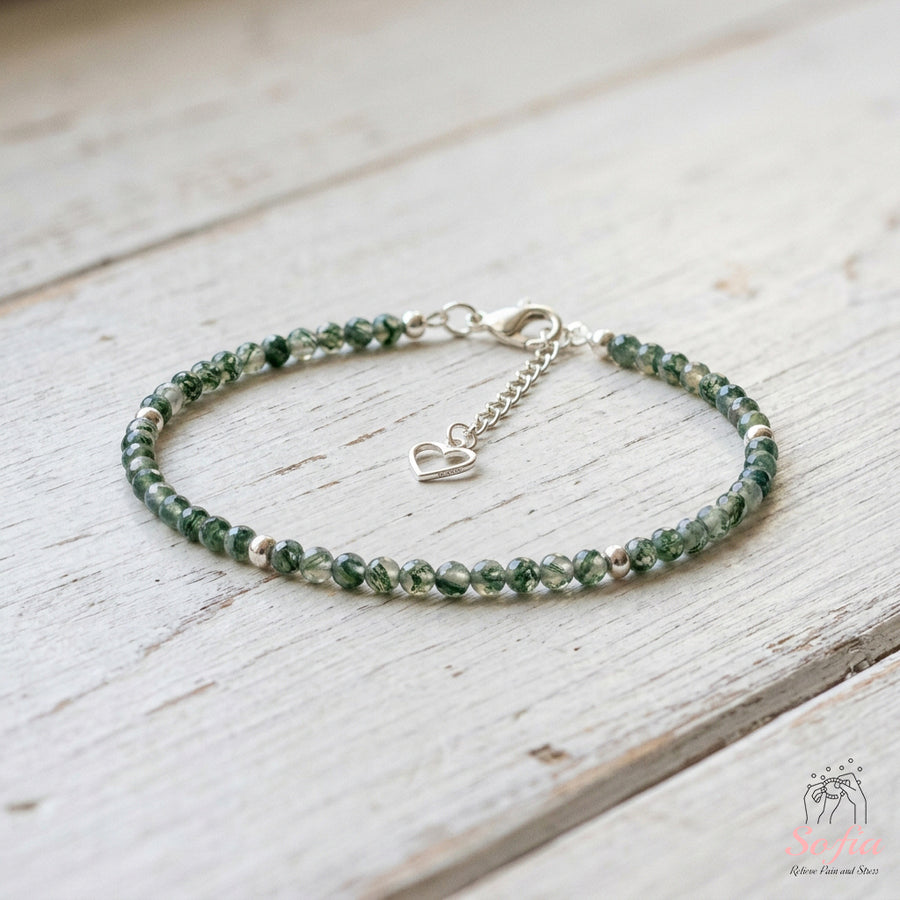 Moss Agate Bracelet | Minimalist Dainty Jewelry Stackable