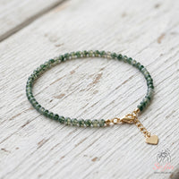 Moss Agate Bracelet Polished Beads | Minimalist Dainty Jewelry Stackable