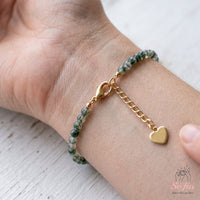 Moss Agate Bracelet Polished Beads | Minimalist Dainty Jewelry Stackable