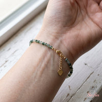 Moss Agate Bracelet Polished Beads | Minimalist Dainty Jewelry Stackable