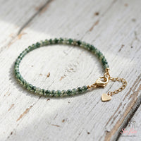 Moss Agate Bracelet Polished Beads | Minimalist Dainty Jewelry Stackable
