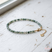 Moss Agate Bracelet Polished Beads | Minimalist Dainty Jewelry Stackable