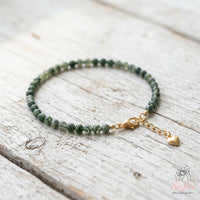 Moss Agate Bracelet Polished Beads | Minimalist Dainty Jewelry Stackable