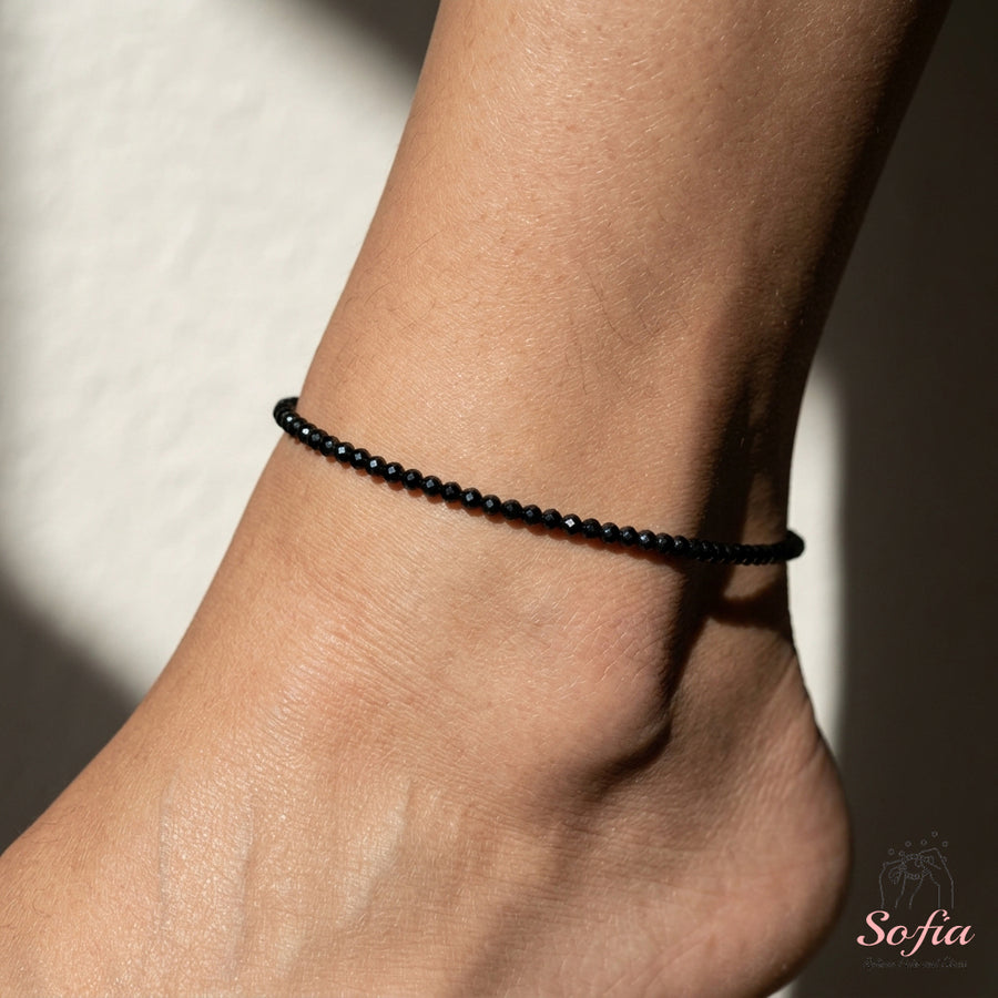 Obsidian Anklet | 3MM Faceted Beads | Dainty Crystal Jewelry