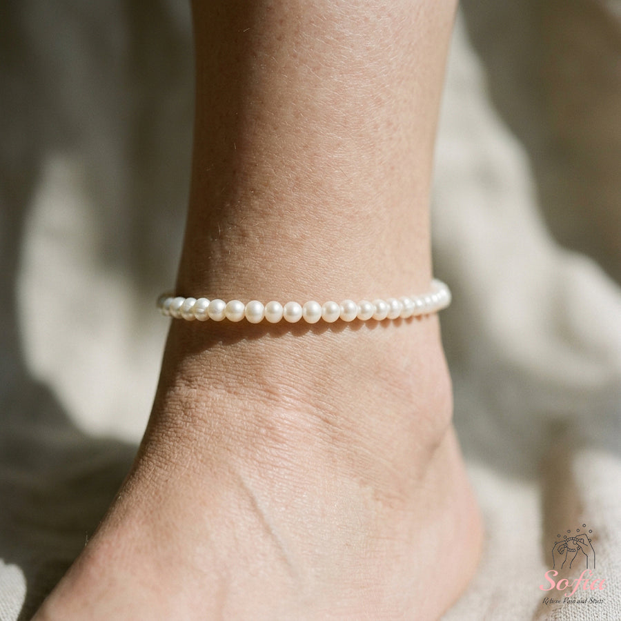 Pearl Anklet | 4MM Polished Beads | Dainty Crystal Jewelry