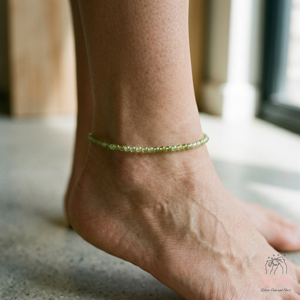 Peridot Anklet | 3MM Faceted Beads | Dainty Crystal Jewelry