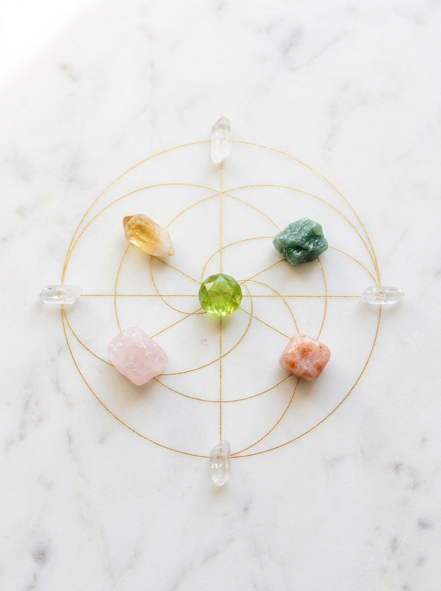 Peridot crystal grid