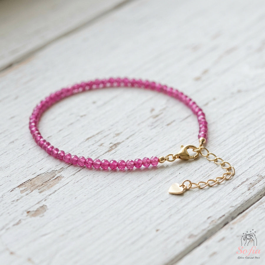 Pink Ruby Bracelet | Minimalist Dainty Jewelry Stackable