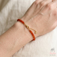 Red Orange Onyx Bracelet | Minimalist Dainty Jewelry Stackable