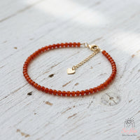 Red Orange Onyx Bracelet | Minimalist Dainty Jewelry Stackable