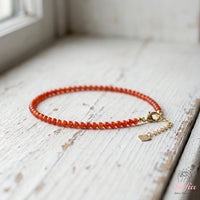 Red Orange Onyx Bracelet | Minimalist Dainty Jewelry Stackable