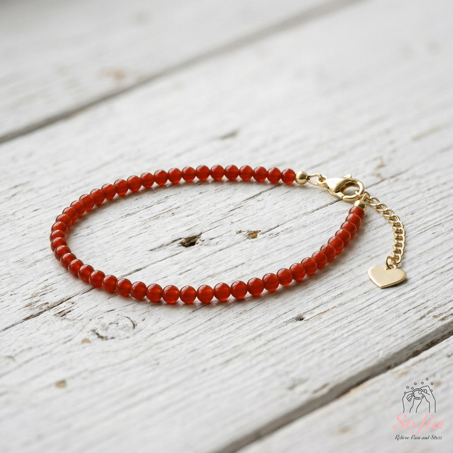 Red Orange Onyx Bracelet | Minimalist Dainty Jewelry Stackable