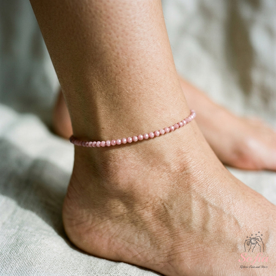 Rhodonite Anklet | 3MM Faceted Beads | Dainty Summer Styling Accessories