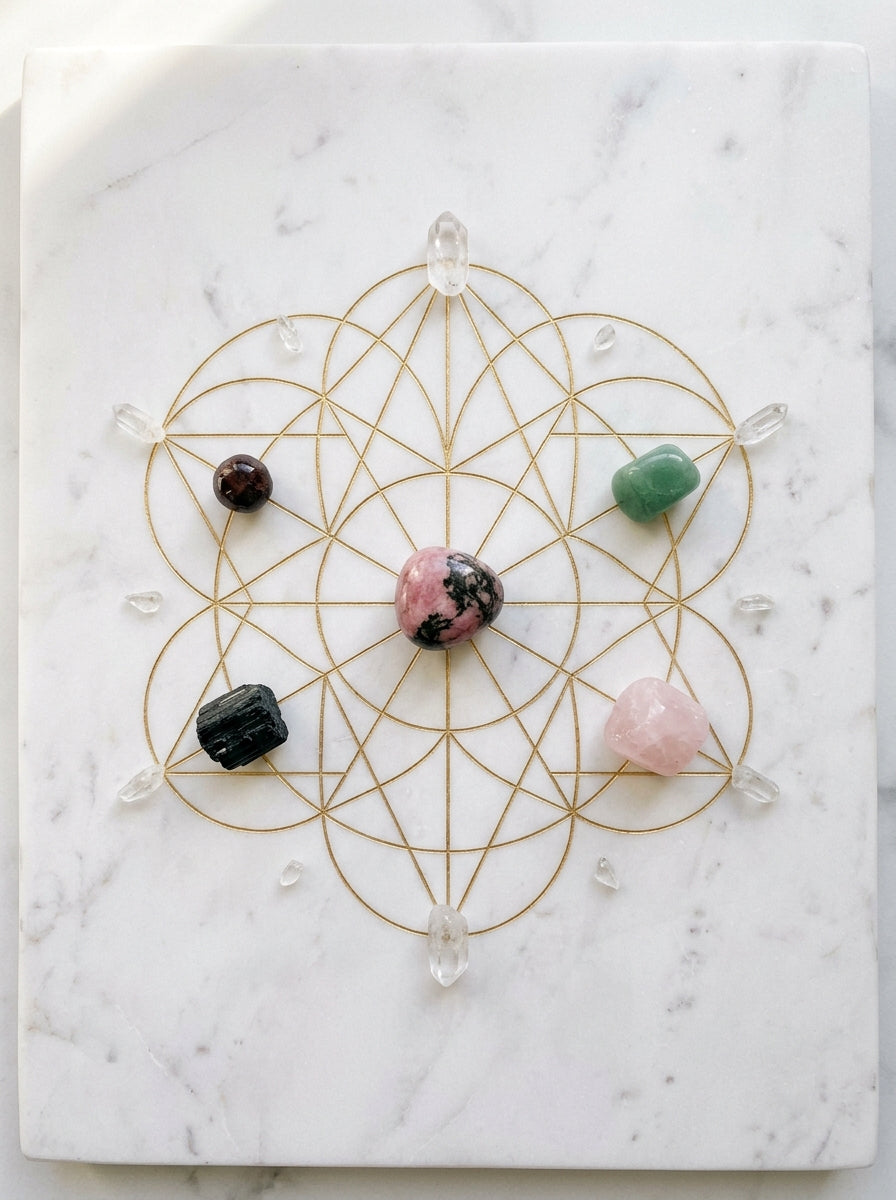 Rhodonite crystal grid