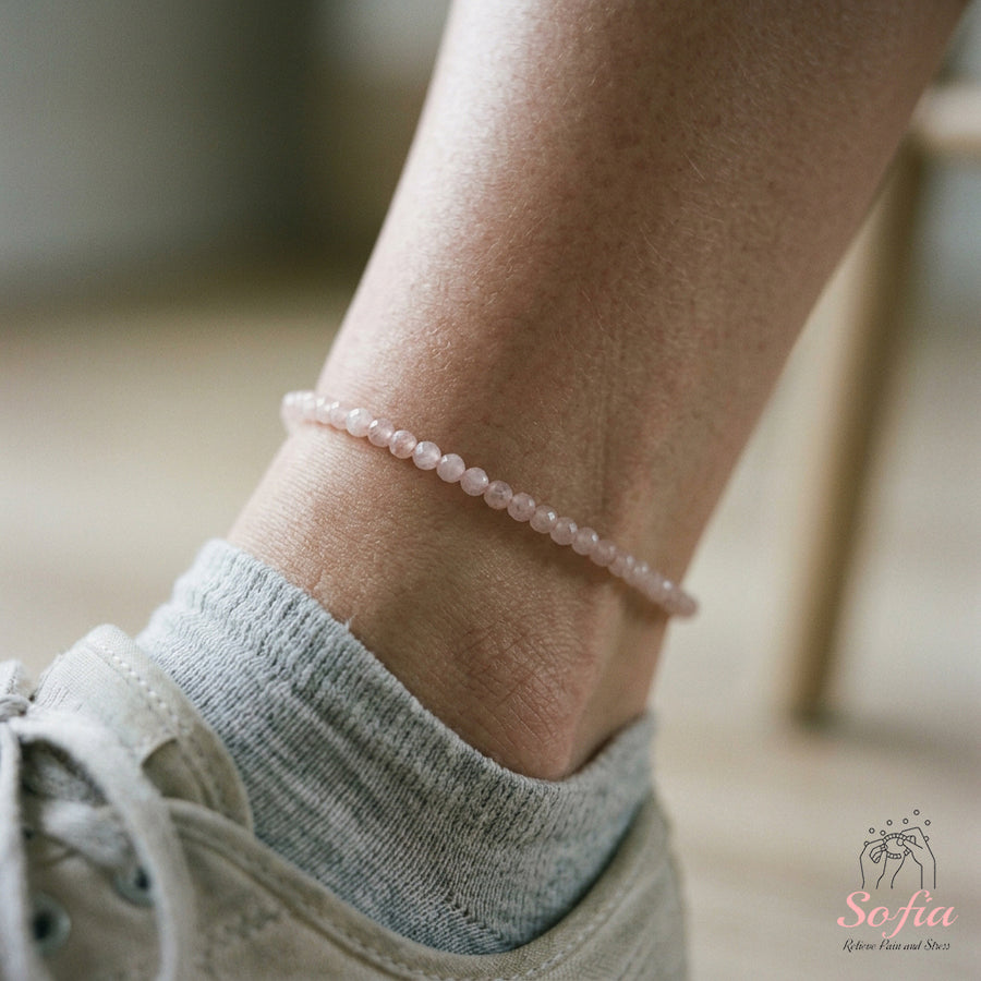 Rose Quartz Anklet | 3MM Faceted Beads | Dainty Crystal Jewelry