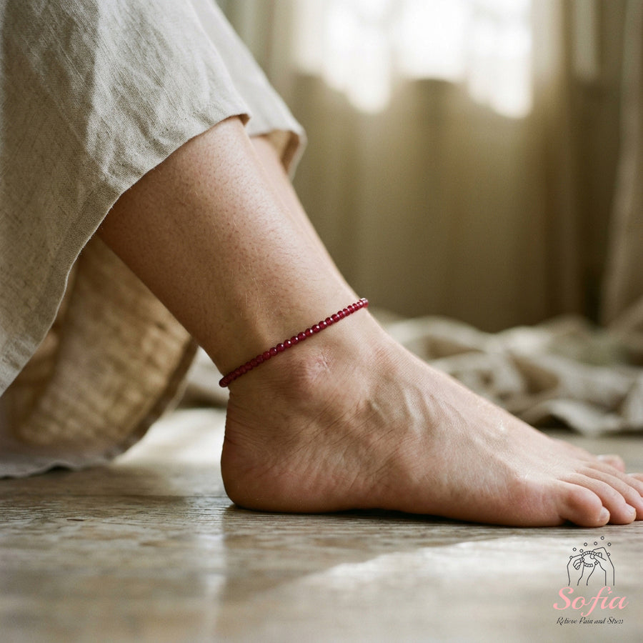 Ruby Anklet | 3MM Faceted Beads | Dainty Summer Styling Accessories