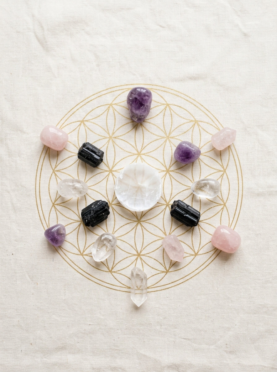Selenite crystal grid