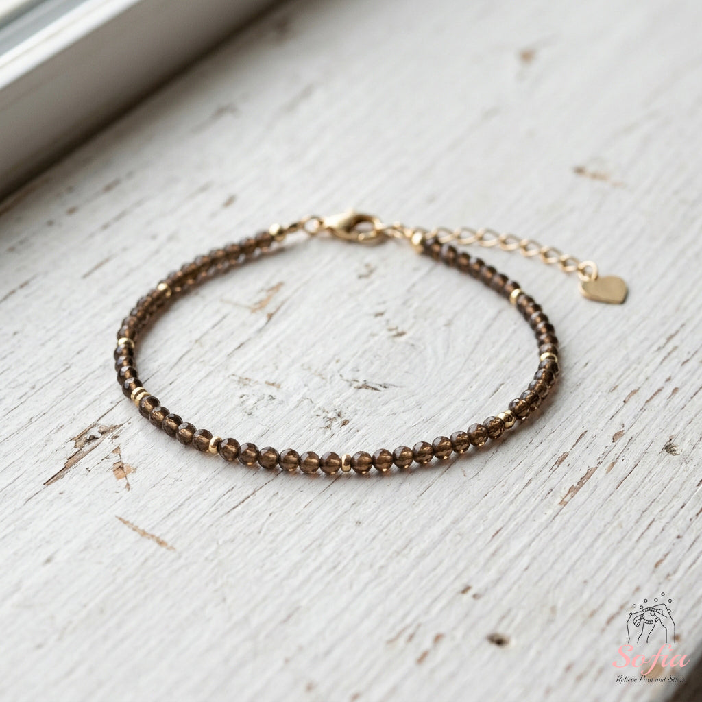 Smoky Quartz Bracelet | Minimalist Dainty Jewelry Stackable