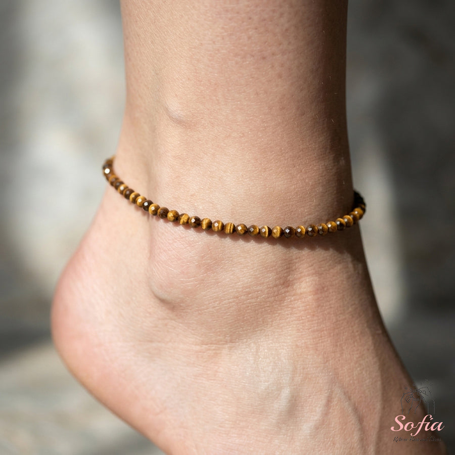 Tiger'S Eye Anklet | 3MM Faceted Beads | Dainty Summer Styling Accessories