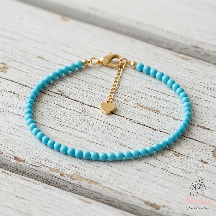 Turquoise Bracelet Polished Beads | Minimalist Dainty Jewelry Stackable
